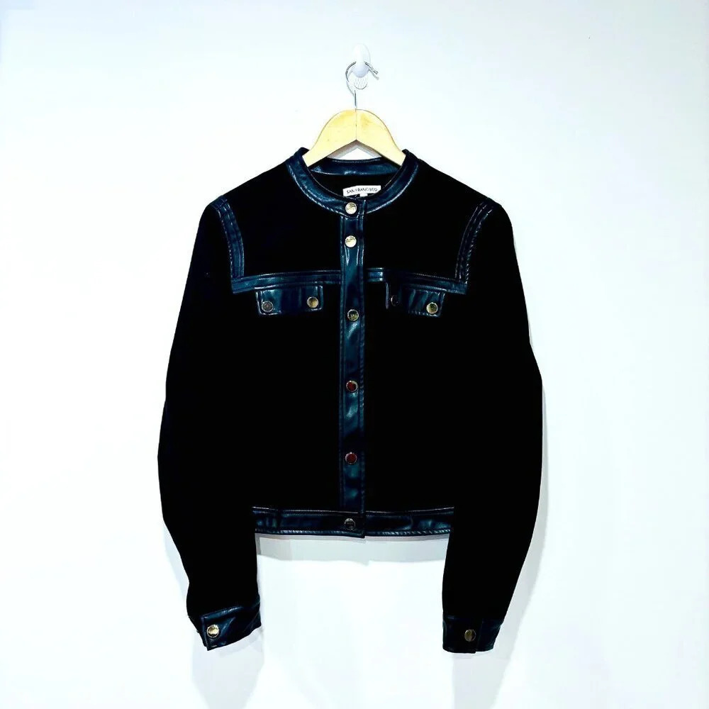 SAN FRANCISCO Black suede and faux leather blazer